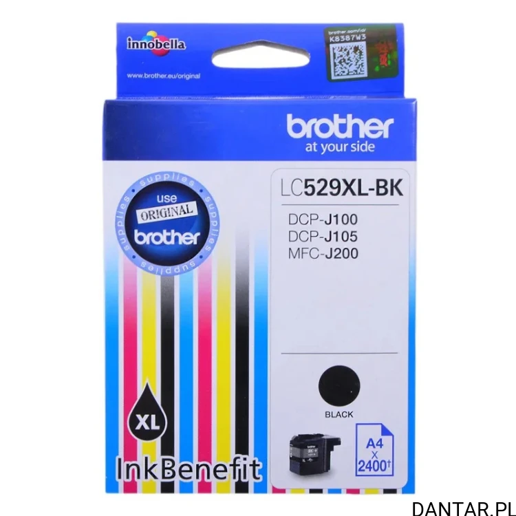 Pudełko oryginalnego czarnego tuszu Brother LC529XL-BK XL z oznaczeniem 2400 stron