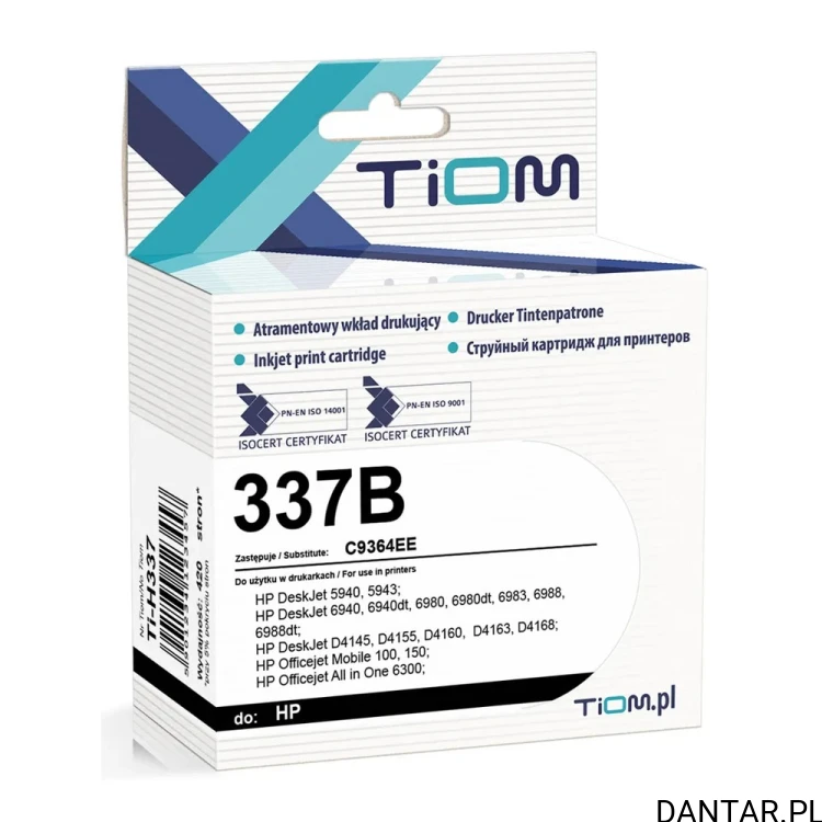Pudełko czarnego tuszu Tiom 337B Ti-H337, zamiennika HP C9364EE