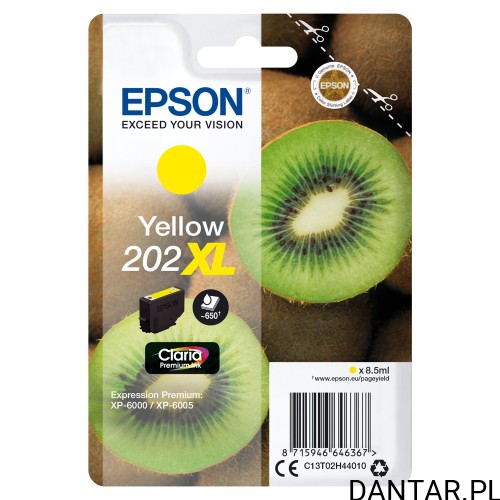 Opakowanie oryginalnego tuszu Epson 202XL Kiwi żółty C13T02H44010