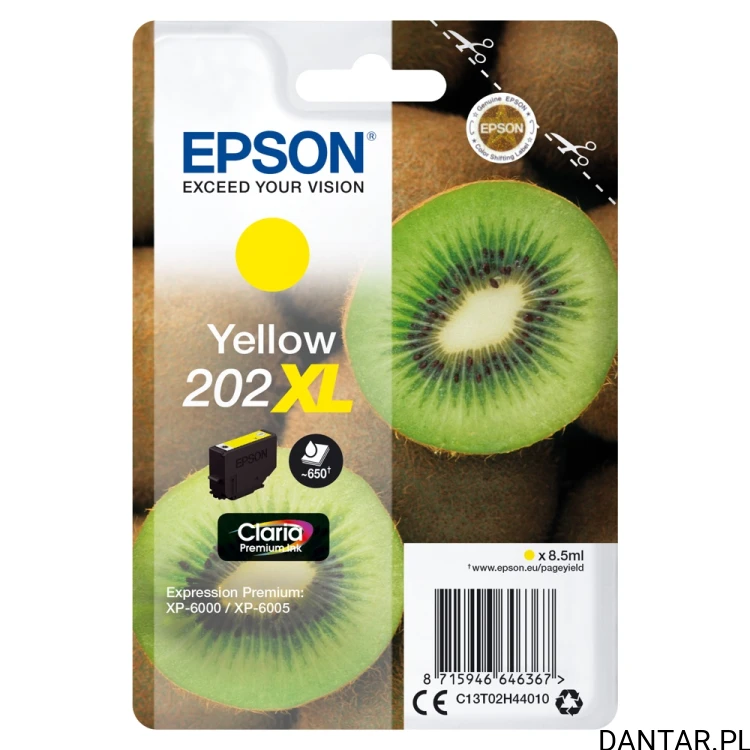 Opakowanie oryginalnego tuszu Epson 202XL Kiwi żółty C13T02H44010