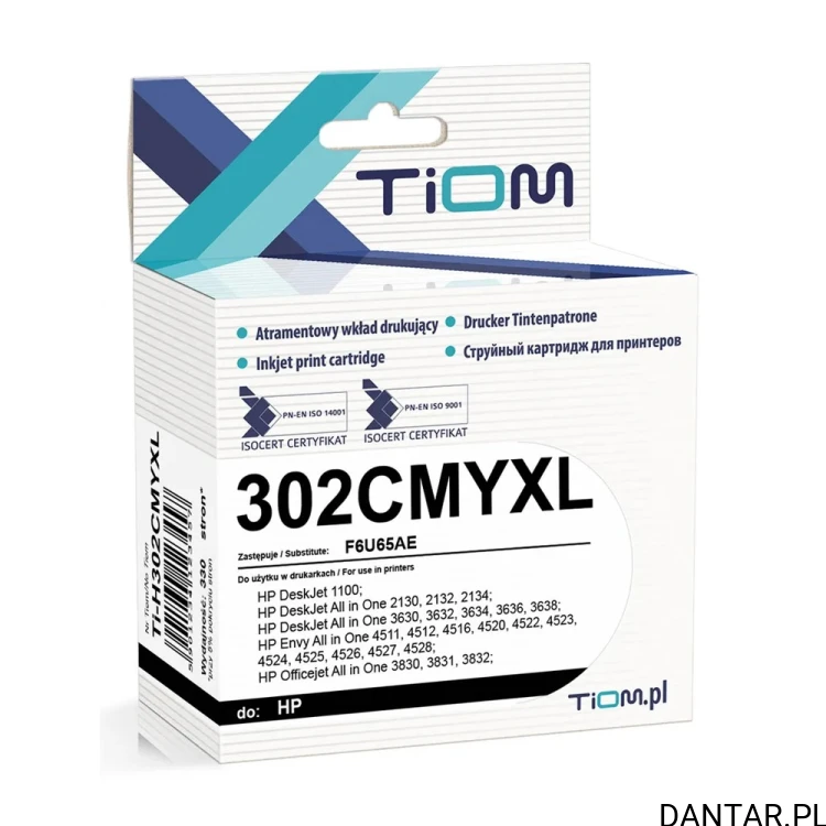 Pudełko trójkolorowego tuszu Tiom Ti-H302CMYXL, zamiennik HP 302XL F6U67AE