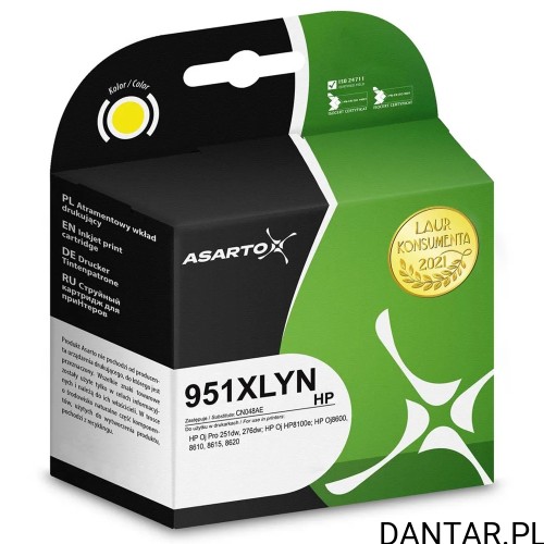 Opakowanie tuszu Asarto AS-H951XLYN do HP CN048AE, kolor żółty