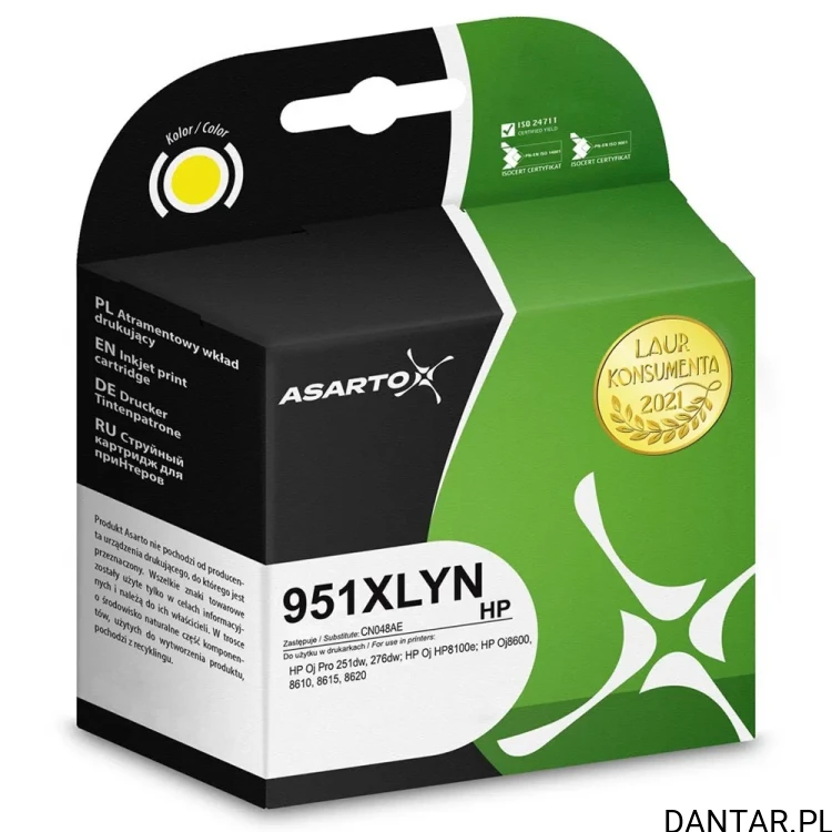 Opakowanie tuszu Asarto AS-H951XLYN do HP CN048AE, kolor żółty
