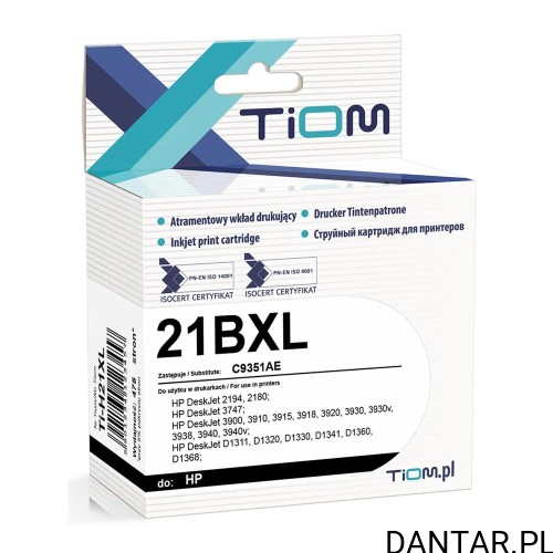 Pudełko czarnego tuszu Tiom 21BXL Ti-H21XL, zamiennika HP C9351AE