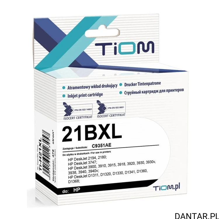 Pudełko czarnego tuszu Tiom 21BXL Ti-H21XL, zamiennika HP C9351AE