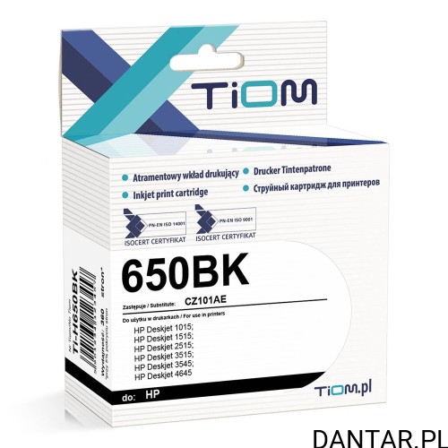 Opakowanie czarnego tuszu Tiom Ti-H650BK z oznaczeniem 650BK i CZ101AE