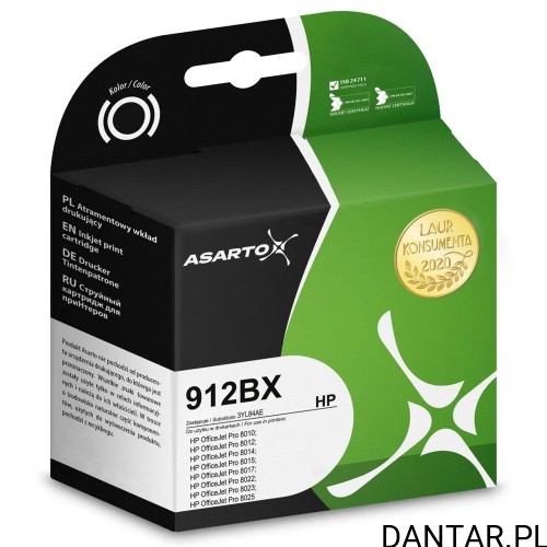 Opakowanie tuszu Asarto AS-H912BX do HP 3YL84AE, kolor czarny