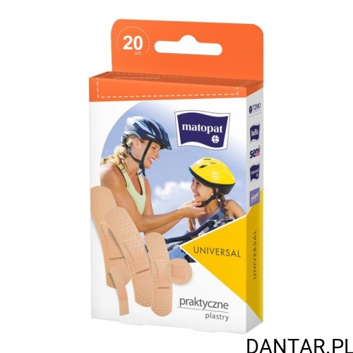 Kartonowe opakowanie Matopat Universal, 20 plastrów w pięciu rozmiarach