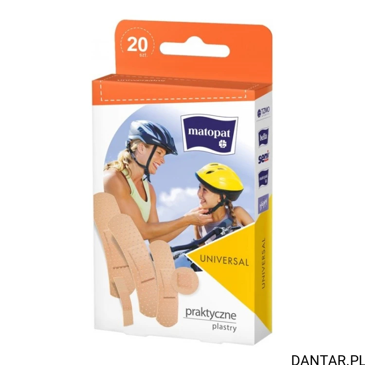 Kartonowe opakowanie Matopat Universal, 20 plastrów w pięciu rozmiarach