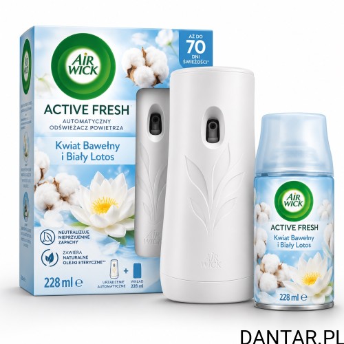 Automatyczny odświeżacz powietrza Air Wick Active Fresh Kwiat Bawełny i Biały Lotos, zestaw 228 ml a1