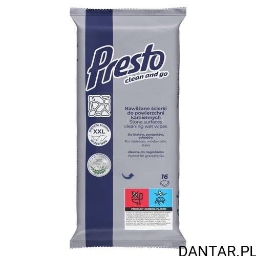 Jedno granatowo-szare opakowanie Presto do kamienia, 16 ściereczek