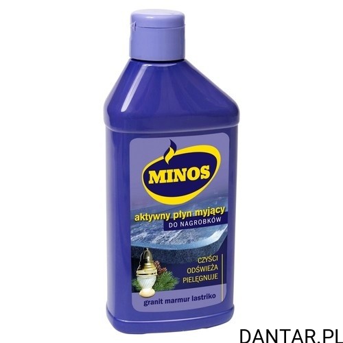 Fioletowa butelka Minos aktywny płyn myjący do nagrobków 270 ml