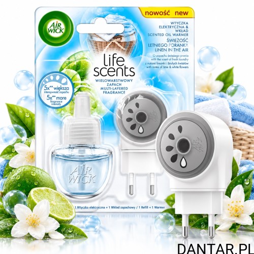 Air Wick Linen in the Air, wtyczka i buteleczka wkładu w opakowaniu