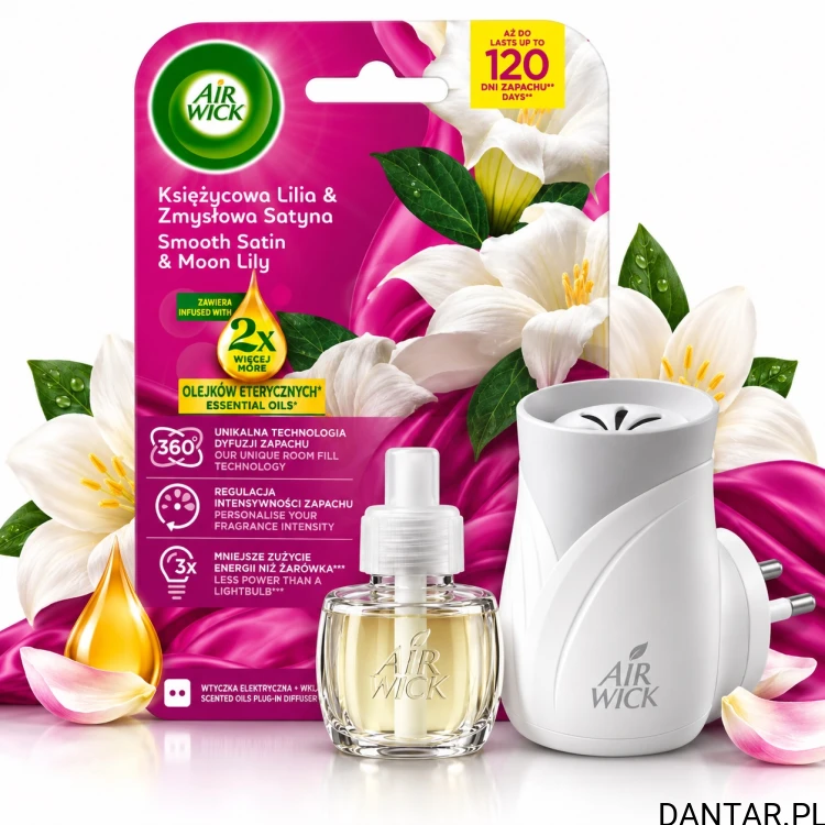 Air Wick Księżycowa Lilia i Zmysłowa Satyna, wtyczka oraz wkład 19 ml